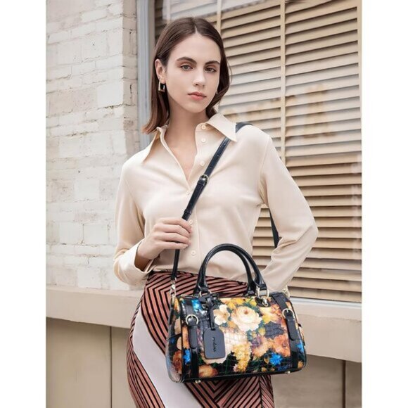 ⚡Women White Rose Genuine Leather Tote Handbag Clutch Purse Crossbody Bag - Picture 2 of 9